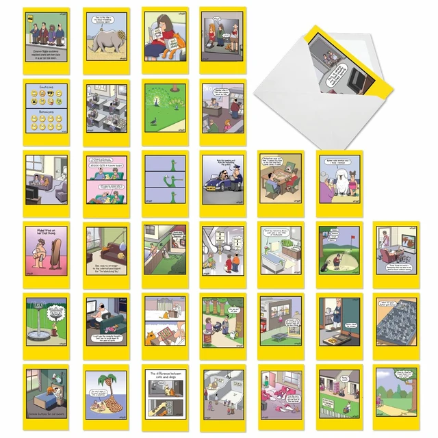 Main image of 36 Funny Birthday Boxed Cards Whyatt Thoughtful AC9378BDG-B1x36 Hilarious Notecard Assortment w/ Envelopes for Men and Women Variety Pack Witty Greeting Stationery Set Box