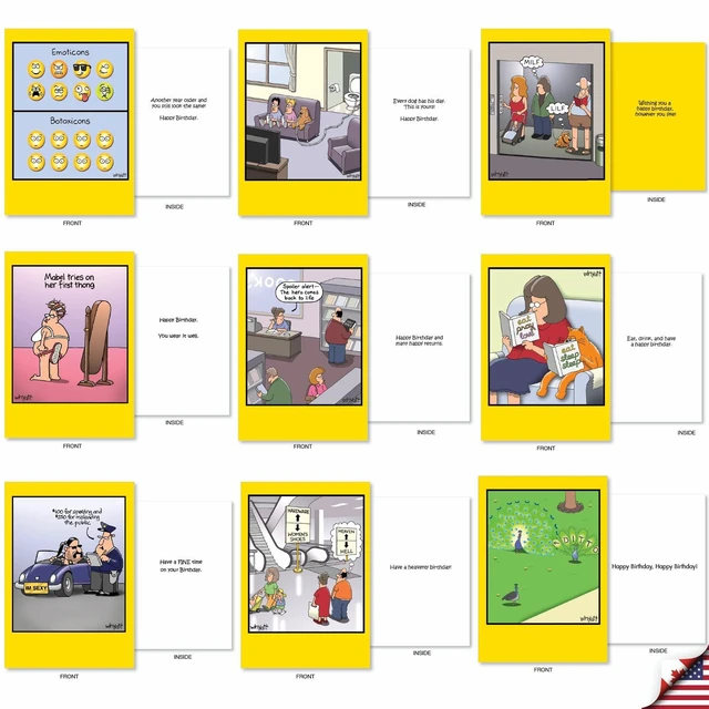 Alt view image 2 of 6 - 36 Funny Birthday Boxed Cards Whyatt Thoughtful AC9378BDG-B1x36 Hilarious Notecard Assortment w/ Envelopes for Men and Women Variety Pack Witty Greeting Stationery Set Box