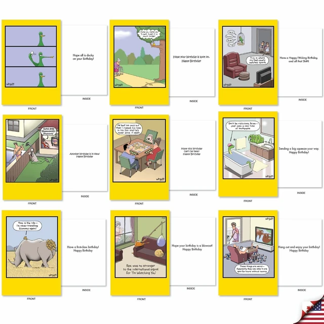 Alt view image 3 of 6 - 36 Funny Birthday Boxed Cards Whyatt Thoughtful AC9378BDG-B1x36 Hilarious Notecard Assortment w/ Envelopes for Men and Women Variety Pack Witty Greeting Stationery Set Box