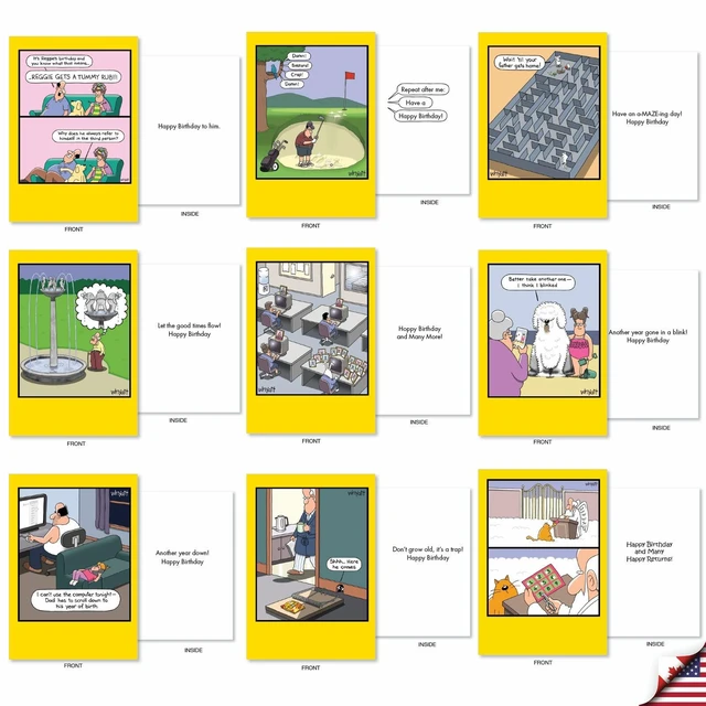 Alt view image 4 of 6 - 36 Funny Birthday Boxed Cards Whyatt Thoughtful AC9378BDG-B1x36 Hilarious Notecard Assortment w/ Envelopes for Men and Women Variety Pack Witty Greeting Stationery Set Box