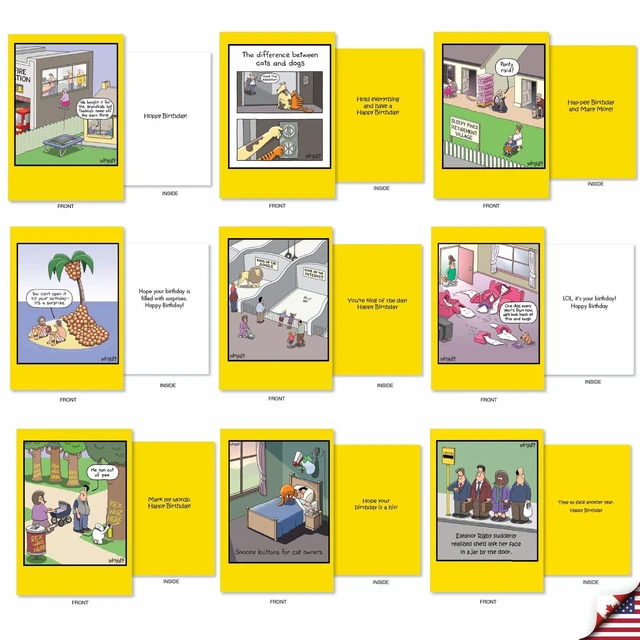 Alt view image 5 of 6 - 36 Funny Birthday Boxed Cards Whyatt Thoughtful AC9378BDG-B1x36 Hilarious Notecard Assortment w/ Envelopes for Men and Women Variety Pack Witty Greeting Stationery Set Box