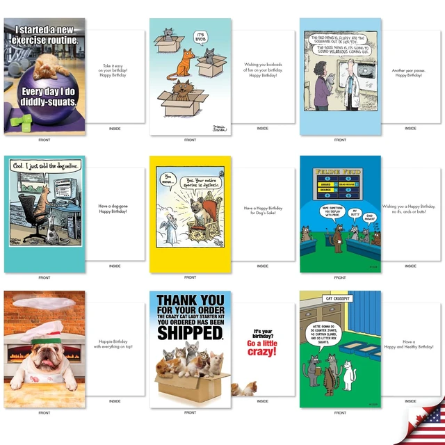 Alt view image 4 of 5 - 36 Card Birthday Cats & Dogs Funny Pet Party AC10799BDG-B1x36 Animal Dog Cat Humor Notecards w/ Envelopes Bulk Variety Pack Gift for Men & Women Celebration