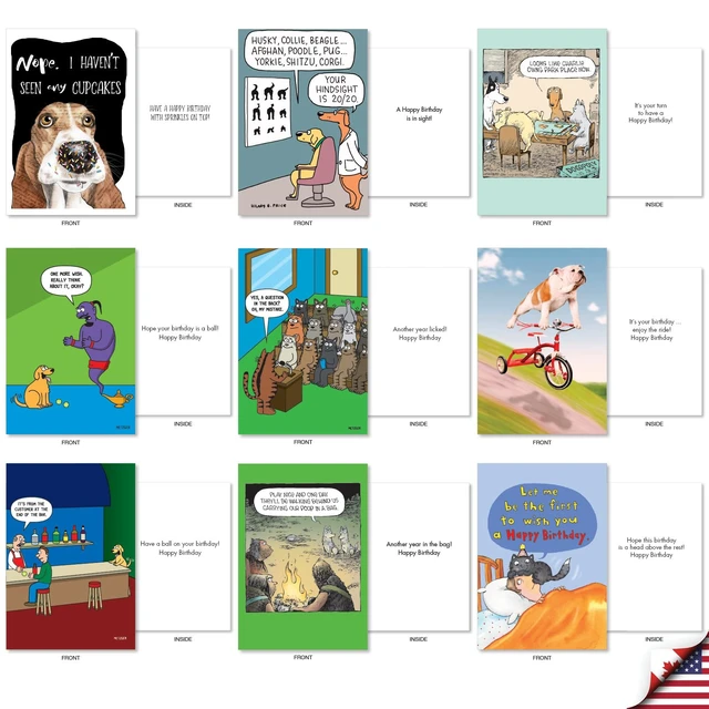 Alt view image 2 of 5 - 36 Card Birthday Cats & Dogs Funny Pet Party AC10799BDG-B1x36 Animal Dog Cat Humor Notecards w/ Envelopes Bulk Variety Pack Gift for Men & Women Celebration
