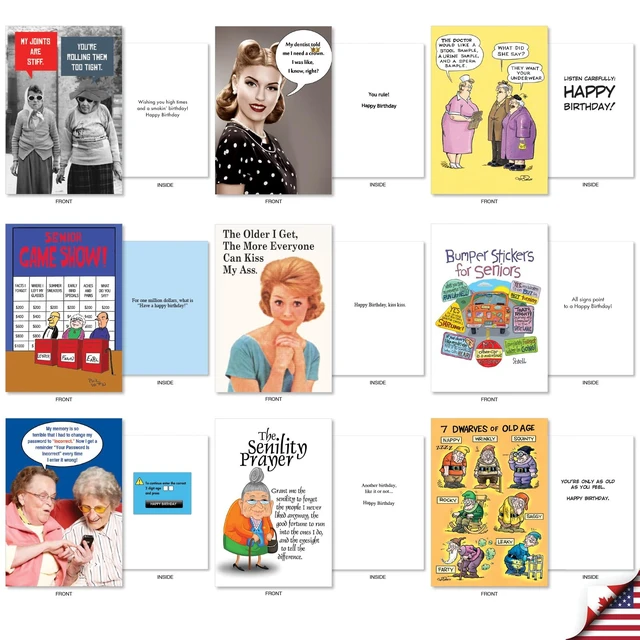 Alt view image 2 of 5 - 36 Funny Card Birthday Getting Old Men & Women AC10798BDG-B1x36 Funny Humor Aging Notecards w/ Envelopes Bulk Variety Pack Gift Idea Assorted Design