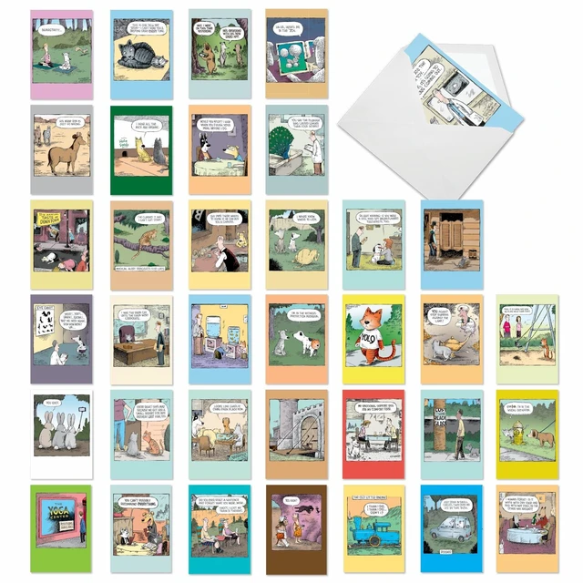 Main image of 36 Funny Birthday Cards Box Dave Coverly Cake AC9375BDG-B1x36 Hilarious Cartoon Notecard Assortment w/ Envelopes for Men and Women Variety Pack Greeting Stationery Set