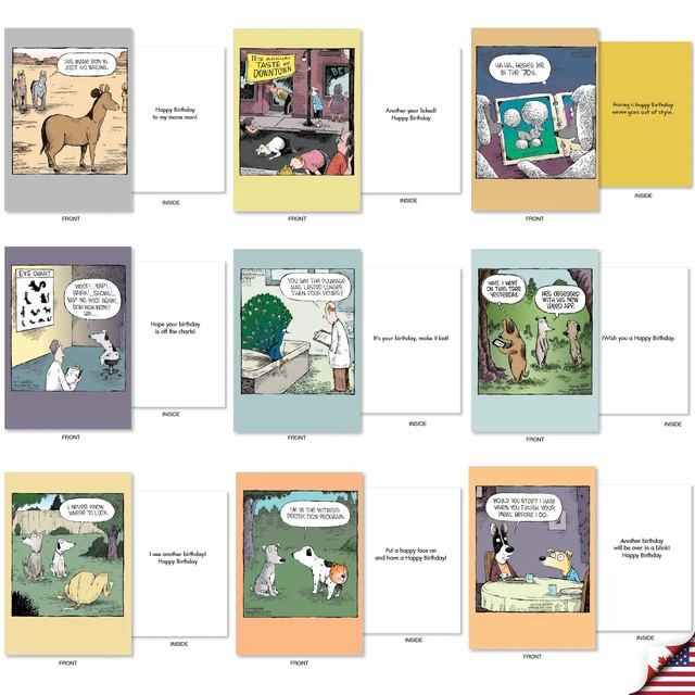Alt view image 2 of 5 - 36 Funny Birthday Cards Box Dave Coverly Cake AC9375BDG-B1x36 Hilarious Cartoon Notecard Assortment w/ Envelopes for Men and Women Variety Pack Greeting Stationery Set