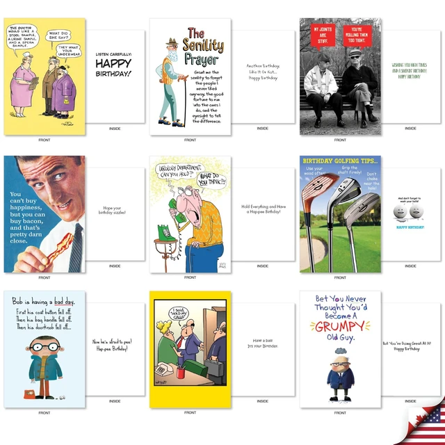Alt view image 2 of 5 - 36 Assorted Card Birthday Notecards for Men AC10616BDG-B1x36 Funny Celebration Note w/ Envelope for Guys Humor Bash Gift - Boxed Card Set