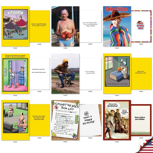 Alt view image 5 of 5 - 36 Assorted Card Birthday Notecards for Men AC10616BDG-B1x36 Funny Celebration Note w/ Envelope for Guys Humor Bash Gift - Boxed Card Set