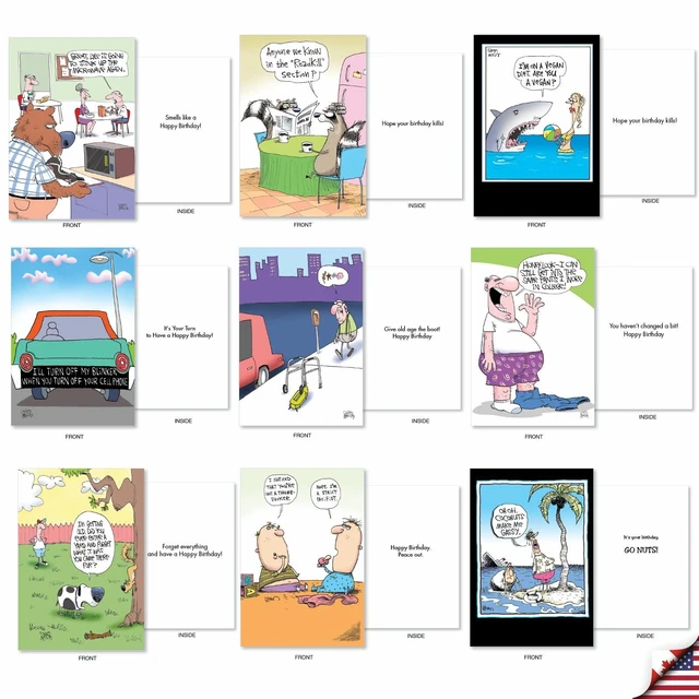Alt view image 5 of 6 - 36 Card Bulk Birthday Notecards w/Envelopes AC7742BDG-B1x36 McCoy Bros. Merriment Silly Animal Antics Celebration Set Gift for Men and Women Family & Friends Sister Brother