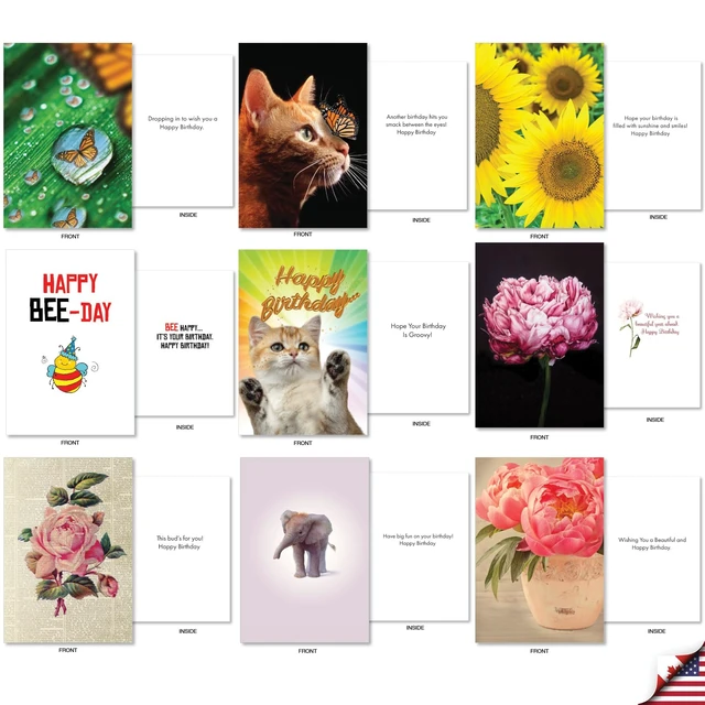 Alt view image 3 of 6 - 36 Set Card Birthday Wildlife Notes w/Envelopes AC7744BDG-B1x36 Sweet Nature Animal Floral Themed Boxed Notecards for Celebrating Another Year of Life for Family & Friends