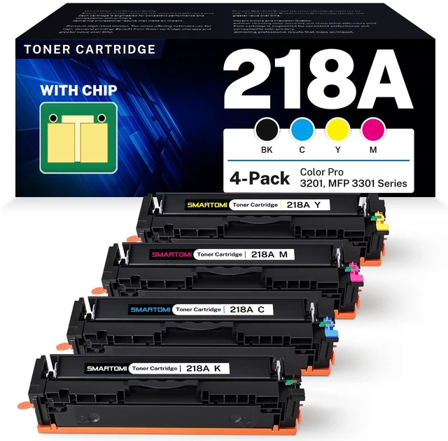 Main image of 218A Toner Cartridges 4-Pack Replacement for HP 218A 218X 3201 3301 Series | Compatible with HP Color Pro 3201dw MFP 3301sdw 3301fdw 3301cdw Printer | W2180A W2181A W2182A W2183A | With Chip