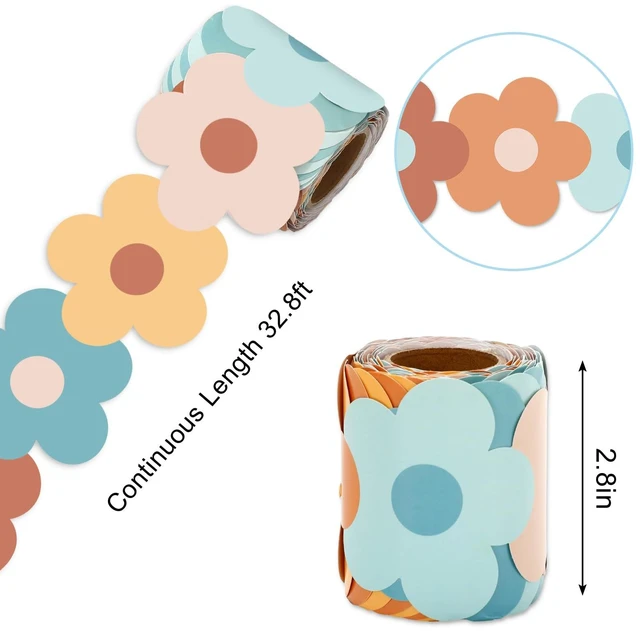 Alt view image 2 of 7 - 32.8 Ft Boho Flower Bulletin Board Borders Colorful Floral Die-Cut Rolled Border Trim, for Back to School Classroom Office Chalkboard Decoration
