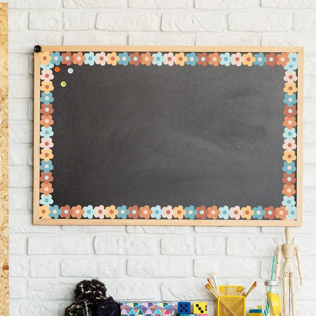Alt view image 6 of 7 - 32.8 Ft Boho Flower Bulletin Board Borders Colorful Floral Die-Cut Rolled Border Trim, for Back to School Classroom Office Chalkboard Decoration