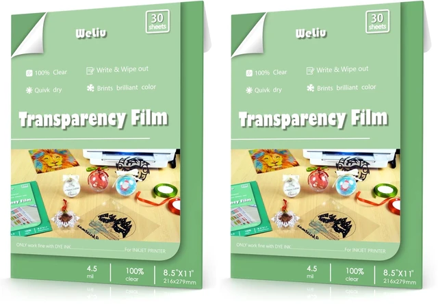 Main image of Transparency Sheets for Inkjet Printers, Clear Acetate Sheets (Pack of 2)