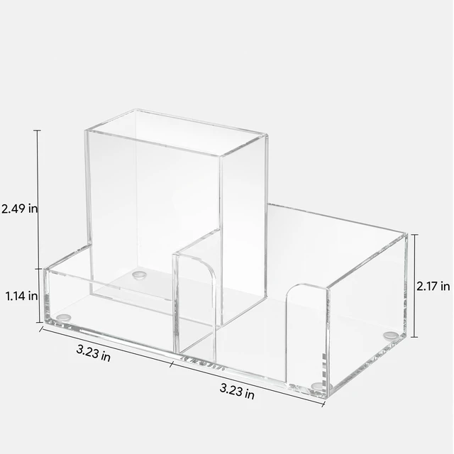Alt view image 4 of 7 - 2-Pack Acrylic Pen Holder for Desk, 3-Compartment Small Desk Organizer, Clear Office Supplies Desk Accessories with Sticky Notes Holder Stores Post It Notes 3X3 for Office, Home and School