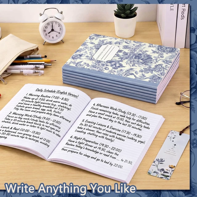 Alt view image 4 of 7 - 6 Pack Composition Notebooks College Ruled Bulk Vintage Blue Flower Composition Notebook 110 Page 7-1/2" x 9-3/4" Journal Back to School Gift for Teacher Student Office First Day of School