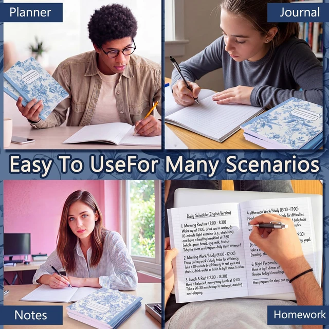 Alt view image 7 of 7 - 6 Pack Composition Notebooks College Ruled Bulk Vintage Blue Flower Composition Notebook 110 Page 7-1/2" x 9-3/4" Journal Back to School Gift for Teacher Student Office First Day of School