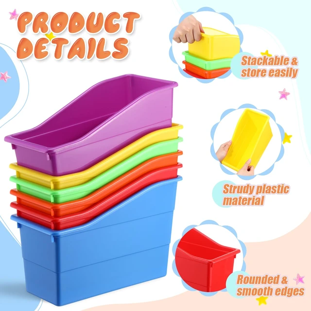Alt view image 3 of 6 - 6 Packs Book Bins for Classroom Plastic Book Binder Holders Vertical Organizer Baskets Storage Boxes for Classroom Library Home Office Organization Stationery Supplies (Bright Colors)