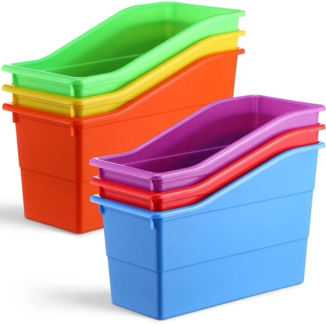 Main image of 6 Packs Book Bins for Classroom Plastic Book Binder Holders Vertical Organizer Baskets Storage Boxes for Classroom Library Home Office Organization Stationery Supplies (Bright Colors)