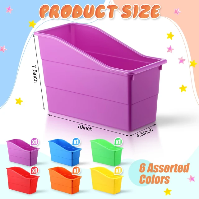 Alt view image 2 of 6 - 6 Packs Book Bins for Classroom Plastic Book Binder Holders Vertical Organizer Baskets Storage Boxes for Classroom Library Home Office Organization Stationery Supplies (Bright Colors)