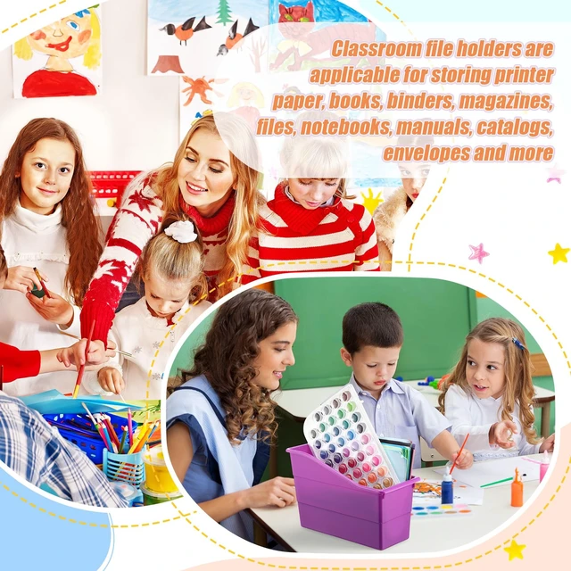 Alt view image 6 of 6 - 6 Packs Book Bins for Classroom Plastic Book Binder Holders Vertical Organizer Baskets Storage Boxes for Classroom Library Home Office Organization Stationery Supplies (Bright Colors)