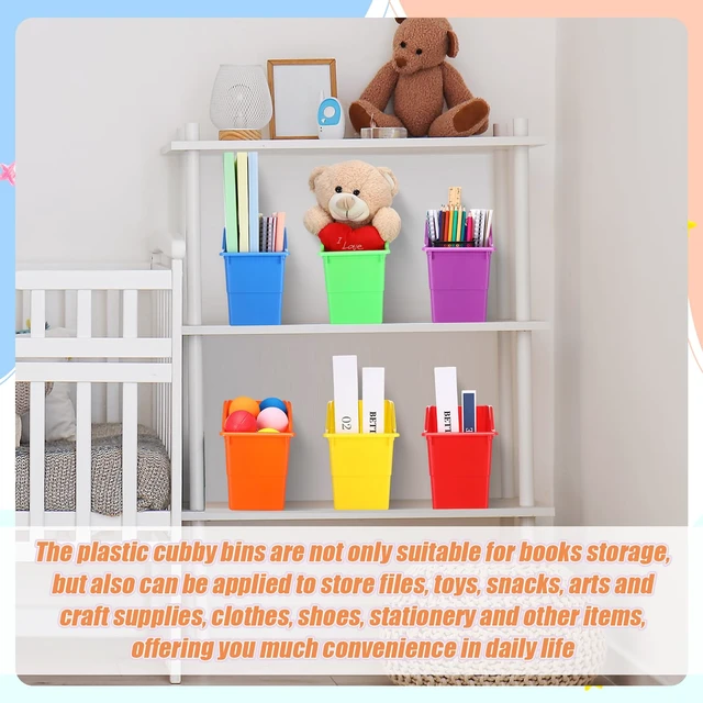 Alt view image 5 of 6 - 6 Packs Book Bins for Classroom Plastic Book Binder Holders Vertical Organizer Baskets Storage Boxes for Classroom Library Home Office Organization Stationery Supplies (Bright Colors)