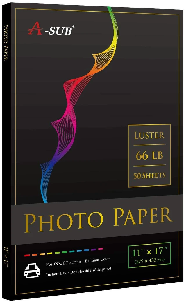 Main image of Luster Photo Paper, Waterproof, 11x17 Inch 50 Sheets, 66lb, Single Sided, for Inkjet Printers, for Photo Printing, Art Prints