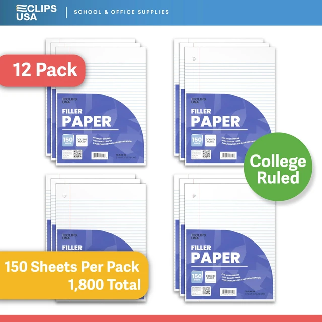 Alt view image 2 of 7 - Loose Leaf Paper College Ruled Notebook Paper College Ruled Lined Writing Filler Paper 10.5 x 8 1800 Sheets 150 Sheets Per Pack 60 gsm (12 Pack)