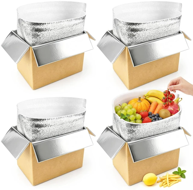 Main image of 4 Pack Insulated Shipping Boxes with Aluminum Foil Liner and 4 Foil Bags, Thermal Cooler Mailing Boxes for Hot & Frozen Food Delivery (4, 10 * 6 * 6.5 inches)