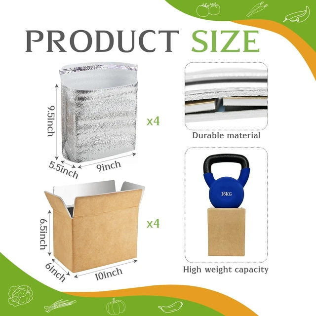 Alt view image 2 of 7 - 4 Pack Insulated Shipping Boxes with Aluminum Foil Liner and 4 Foil Bags, Thermal Cooler Mailing Boxes for Hot & Frozen Food Delivery (4, 10 * 6 * 6.5 inches)