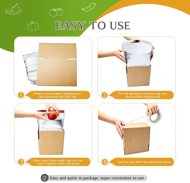 Alt view image 5 of 7 - 4 Pack Insulated Shipping Boxes with Aluminum Foil Liner and 4 Foil Bags, Thermal Cooler Mailing Boxes for Hot & Frozen Food Delivery (4, 10 * 6 * 6.5 inches)