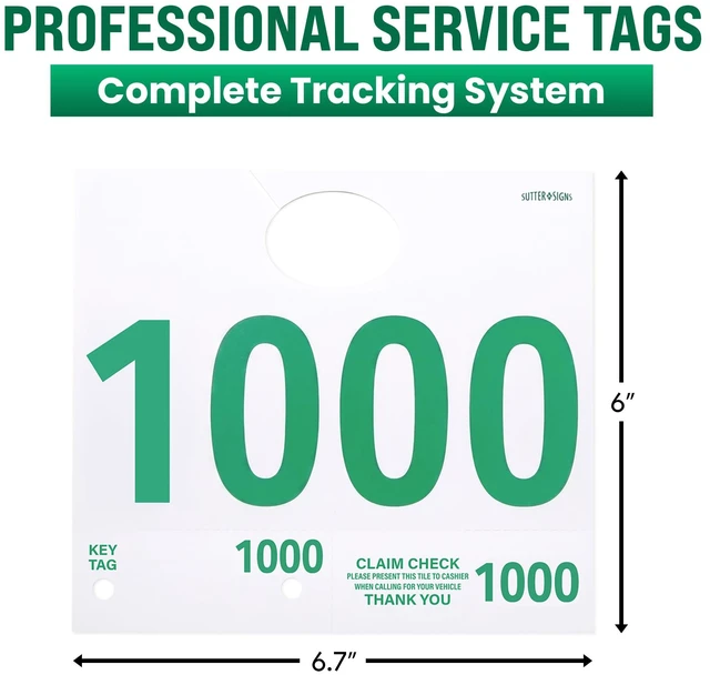 Alt view image 2 of 7 - Automotive Service Tag Numbers Dispatch Numbers (1000-1999) Red Green Service Auto Dealer Vehicle Repair Mirror Hang Tags - 2-Sided Tracking System Signs