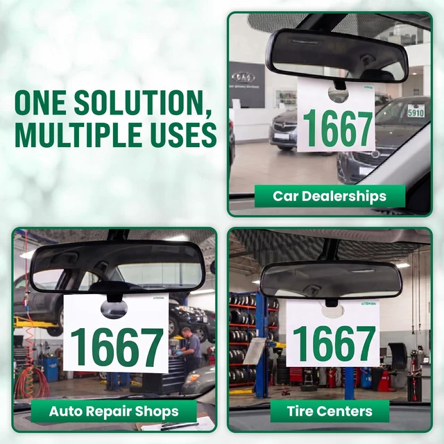 Alt view image 5 of 7 - Automotive Service Tag Numbers Dispatch Numbers (1000-1999) Red Green Service Auto Dealer Vehicle Repair Mirror Hang Tags - 2-Sided Tracking System Signs