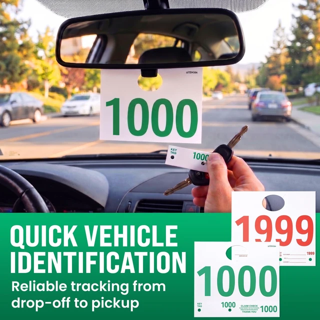 Alt view image 4 of 7 - Automotive Service Tag Numbers Dispatch Numbers (1000-1999) Red Green Service Auto Dealer Vehicle Repair Mirror Hang Tags - 2-Sided Tracking System Signs