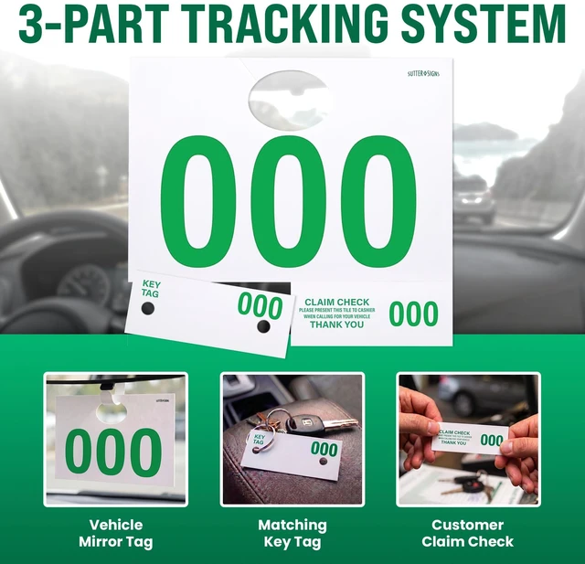 Alt view image 3 of 7 - Automotive Service Tag Numbers Dispatch Numbers (000-999) Red Green Service Auto Dealer Vehicle Repair Mirror Hang Tags - 2-Sided Tracking System Signs
