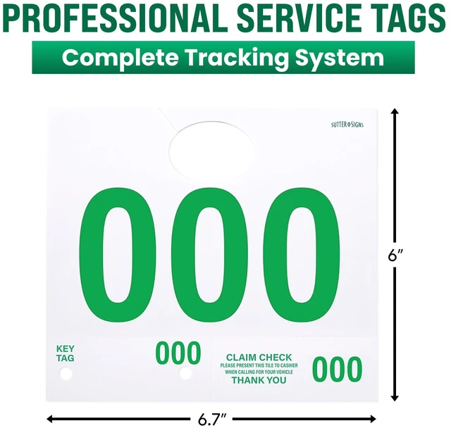 Alt view image 2 of 7 - Automotive Service Tag Numbers Dispatch Numbers (000-999) Red Green Service Auto Dealer Vehicle Repair Mirror Hang Tags - 2-Sided Tracking System Signs