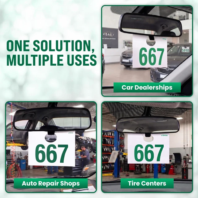 Alt view image 5 of 7 - Automotive Service Tag Numbers Dispatch Numbers (000-999) Red Green Service Auto Dealer Vehicle Repair Mirror Hang Tags - 2-Sided Tracking System Signs