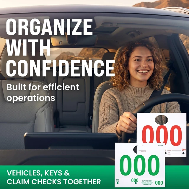 Alt view image 6 of 7 - Automotive Service Tag Numbers Dispatch Numbers (000-999) Red Green Service Auto Dealer Vehicle Repair Mirror Hang Tags - 2-Sided Tracking System Signs