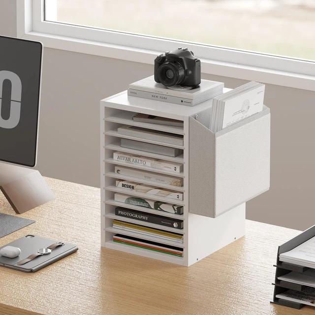 Alt view image 2 of 7 - 10Tier Adjustable Mail Sorter,Wood Paper Organizer for Class,Office Office Mailbox with name slot,Literature Organizer with side pocket,Wooden File Storage Organizer for school,classroom,office