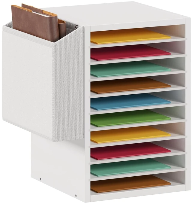 Main image of 10Tier Adjustable Mail Sorter,Wood Paper Organizer for Class,Office Office Mailbox with name slot,Literature Organizer with side pocket,Wooden File Storage Organizer for school,classroom,office