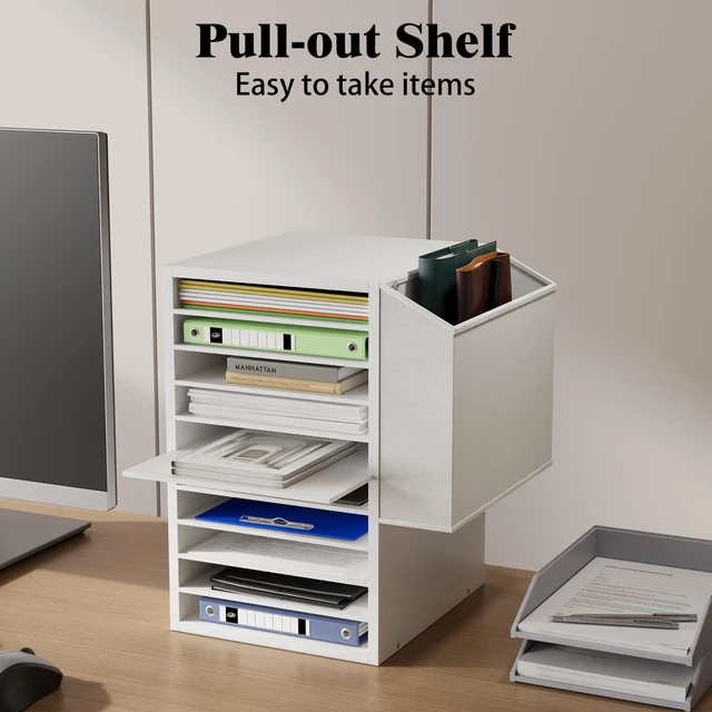 Alt view image 3 of 7 - 10Tier Adjustable Mail Sorter,Wood Paper Organizer for Class,Office Office Mailbox with name slot,Literature Organizer with side pocket,Wooden File Storage Organizer for school,classroom,office