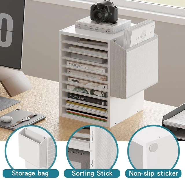 Alt view image 7 of 7 - 10Tier Adjustable Mail Sorter,Wood Paper Organizer for Class,Office Office Mailbox with name slot,Literature Organizer with side pocket,Wooden File Storage Organizer for school,classroom,office