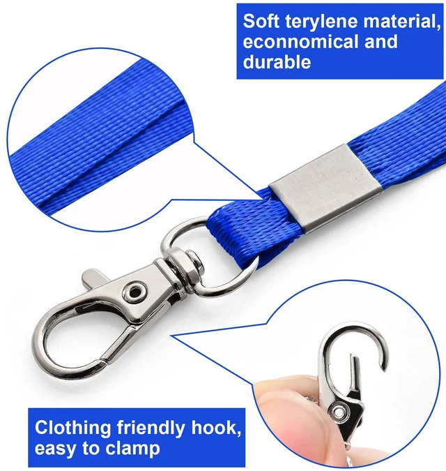 Alt view image 2 of 7 - 100 Pack Lanyards for ID Badges with Clear Name Tags, Reusable Lanyards Horizontal ID Card Badge Holders Plastic Name Badges for Men Women Kids Business School and Office Supplies (Blue)