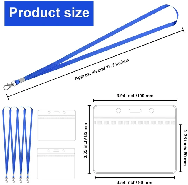 Alt view image 4 of 7 - 100 Pack Lanyards for ID Badges with Clear Name Tags, Reusable Lanyards Horizontal ID Card Badge Holders Plastic Name Badges for Men Women Kids Business School and Office Supplies (Blue)