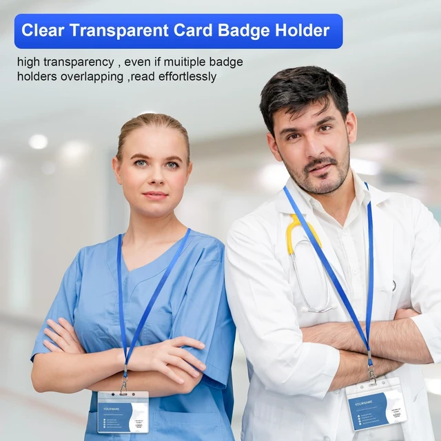 Alt view image 7 of 7 - 100 Pack Lanyards for ID Badges with Clear Name Tags, Reusable Lanyards Horizontal ID Card Badge Holders Plastic Name Badges for Men Women Kids Business School and Office Supplies (Blue)