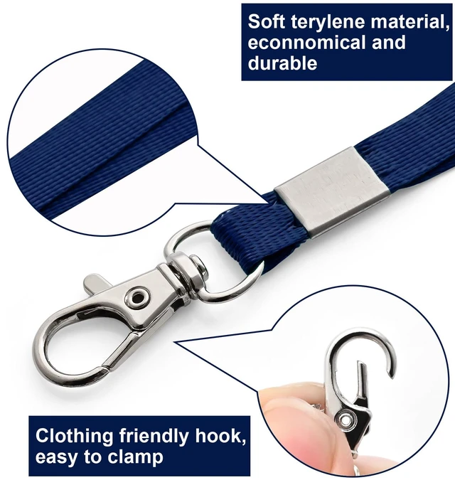Alt view image 2 of 7 - 100 Pack Lanyards for ID Badges with Clear Name Tags, Reusable Lanyards Horizontal ID Card Badge Holders Plastic Name Badges for Men Women Kids Business School and Office Supplies (Dark Blue)
