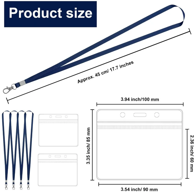 Alt view image 4 of 7 - 100 Pack Lanyards for ID Badges with Clear Name Tags, Reusable Lanyards Horizontal ID Card Badge Holders Plastic Name Badges for Men Women Kids Business School and Office Supplies (Dark Blue)