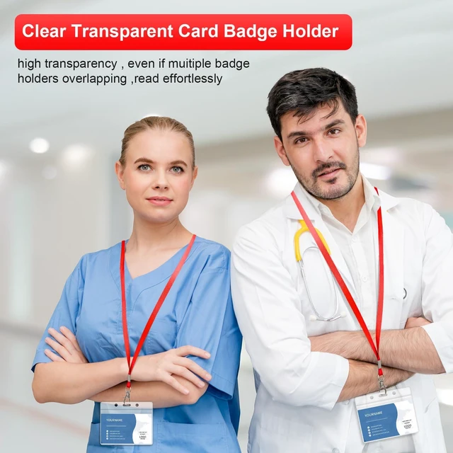 Alt view image 7 of 7 - 100 Pack Lanyards for ID Badges with Clear Name Tags, Reusable Lanyards Horizontal ID Card Badge Holders Plastic Name Badges for Men Women Kids Business School and Office Supplies (Red)