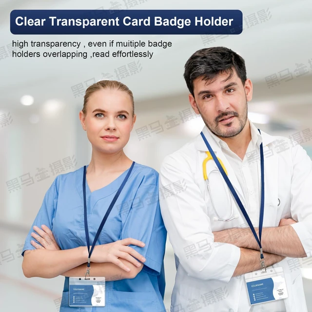 Alt view image 7 of 7 - 100 Pack Lanyards for ID Badges with Clear Name Tags, Reusable Lanyards Horizontal ID Card Badge Holders Plastic Name Badges for Men Women Kids Business School and Office Supplies (Dark Blue)