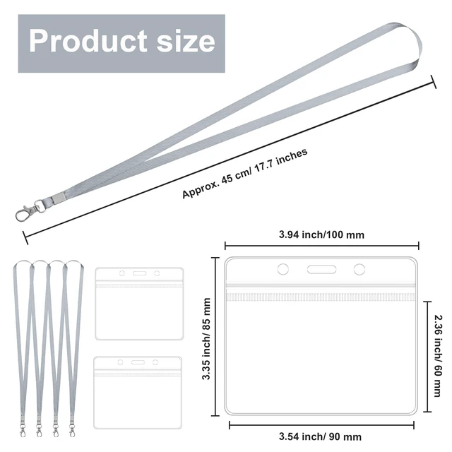 Alt view image 4 of 7 - 100 Pack Lanyards for ID Badges with Clear Name Tags, Reusable Lanyards Horizontal ID Card Badge Holders Plastic Name Badges for Men Women Kids Business School and Office Supplies (Gray)